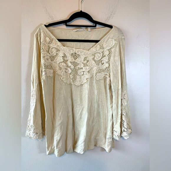 Soft Surroundings Cream crocheted boho peasant top size M - Picture 1 of 11